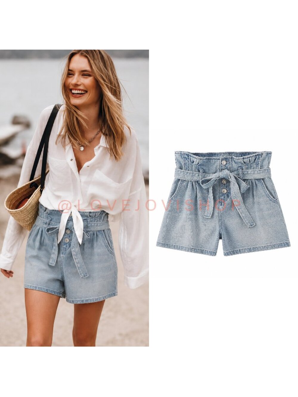 Shorts | American Eagle 100% Cotton Paperbag Mom Fit | Light Wash Denim | 10